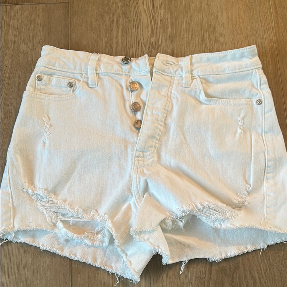 High-Rise White Distressed Women’s Denim Shorts